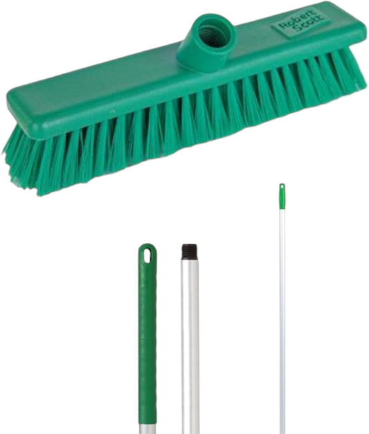 Robert Scott Soft Washable Broom Head 30cm and 125cm Hygiene Handle for Indoor and Outdoor Sweeping (Green)