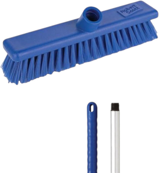 Robert Scott Soft Washable Broom Head 30cm and 125cm Hygiene Handle for Indoor and Outdoor Sweeping (Blue)