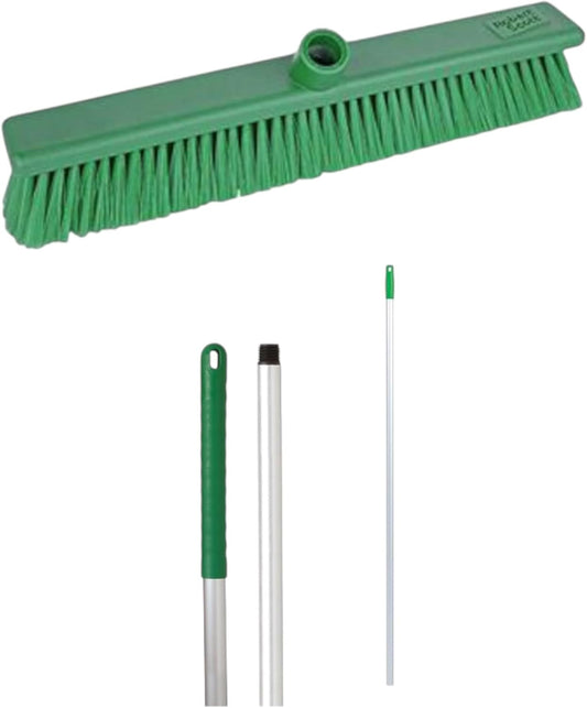 Robert Scott Stiff Washable Broom Head 45cm and 125cm Hygiene Handle for Indoor and Outdoor Sweeping (Green)